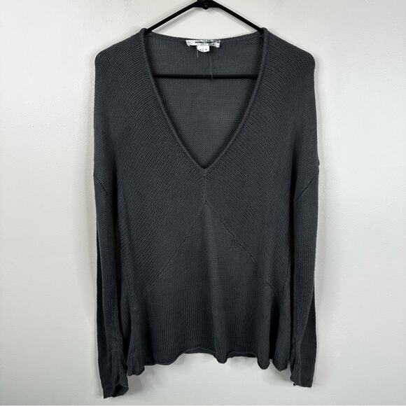 Helmut Lang Sweater Womens Small Gray Linen Blend V-Neck Long Sleeve Knit Top - Picture 1 of 9